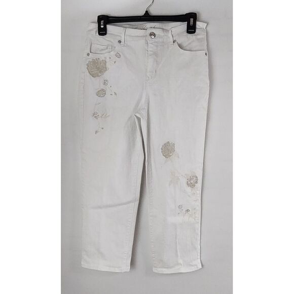 Gloria Vanderbilt Amanda Capri Floral Embroidered White Crop Casual Size 6 - Picture 1 of 10